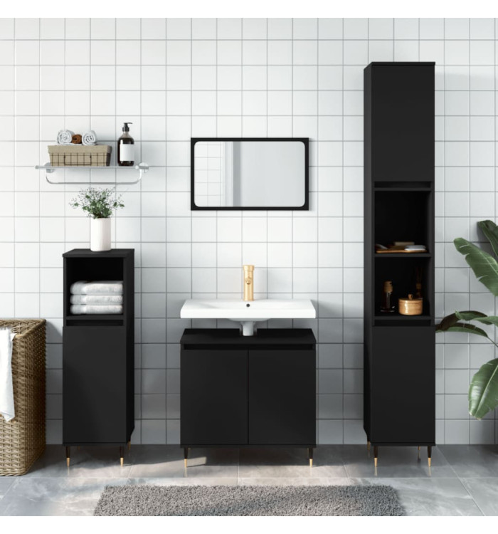 Ensemble d'armoires salle de bain 3 pcs noir bois d'ingénierie | Mobilier & Déco