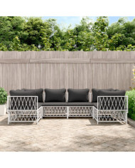 Salon de jardin avec coussins 6 pcs blanc acier | Mobilier & Déco