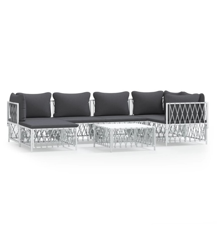 Salon de jardin 7 pcs avec coussins blanc acier | Mobilier & Déco