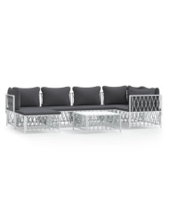 Salon de jardin 7 pcs avec coussins blanc acier | Mobilier & Déco