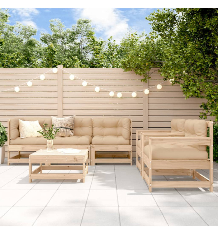 Salon de jardin 6 pcs avec coussins bois massif | Mobilier & Déco