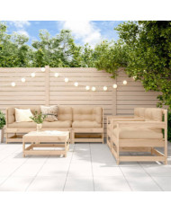 Salon de jardin 6 pcs avec coussins bois massif | Mobilier & Déco