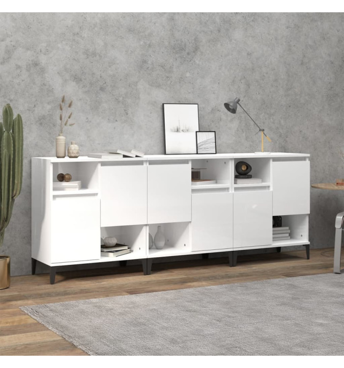 Buffets 3 pcs blanc brillant 60x35x70 cm bois d'ingénierie | Mobilier & Déco