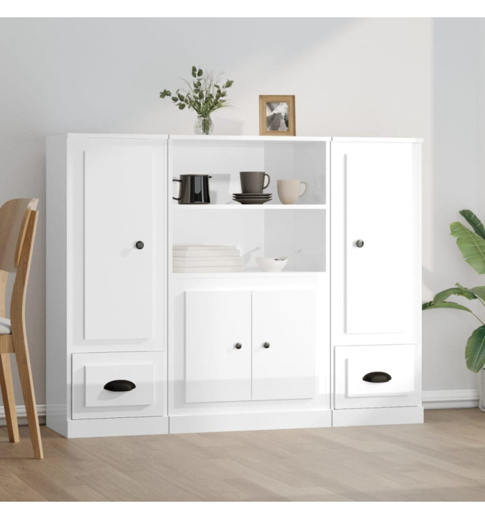 Buffets 3 pcs blanc brillant bois d'ingénierie | Mobilier & Déco