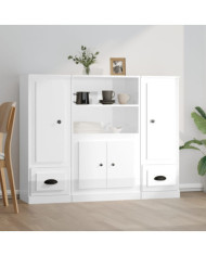 Buffets 3 pcs blanc brillant bois d'ingénierie | Mobilier & Déco