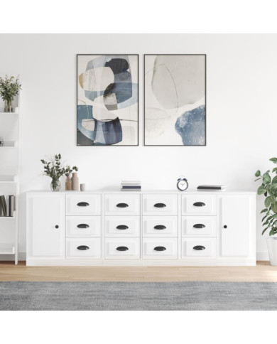 Buffets 3 pcs blanc brillant bois d'ingénierie | Mobilier & Déco