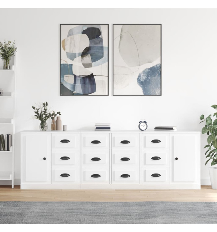 Buffets 3 pcs blanc brillant bois d'ingénierie | Mobilier & Déco