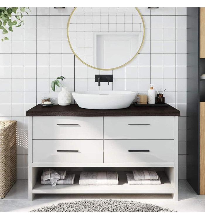 Comptoir de salle de bain marron foncé bois massif traité | Mobilier & Déco