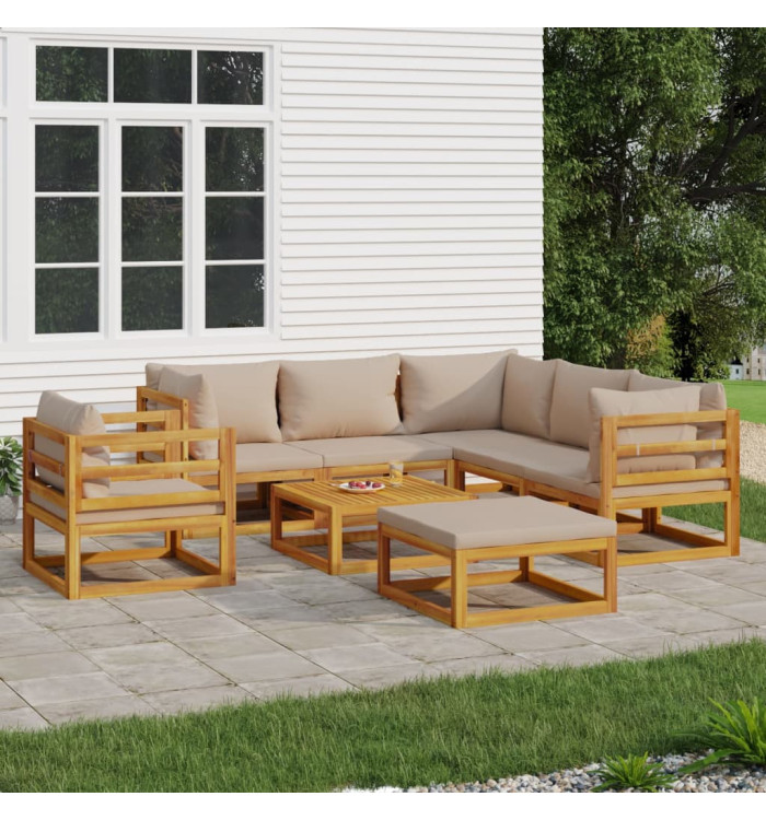 Salon de jardin 8 pcs avec coussins taupe bois massif | Mobilier & Déco