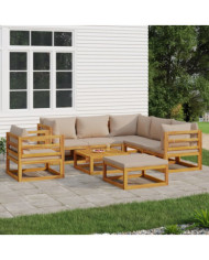 Salon de jardin 8 pcs avec coussins taupe bois massif | Mobilier & Déco