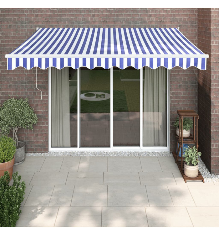 Auvent rétractable bleu et blanc 3,5x2,5 m tissu et aluminium | Mobilier & Déco