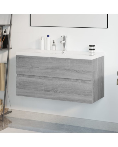 Meuble lavabo avec bassin intégré Sonoma gris Bois d'ingénierie | Mobilier & Déco