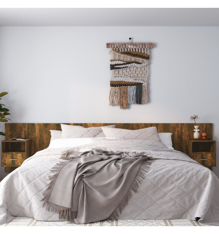 Tête de lit avec armoires Chêne fumé Bois d'ingénierie | Mobilier & Déco