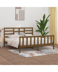 Cadre de lit sans matelas marron miel 200x200cm bois pin massif | Mobilier & Déco