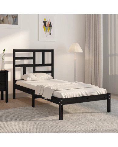 Cadre de lit sans matelas noir bois massif 75x190 cm | Mobilier & Déco