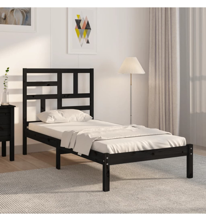 Cadre de lit sans matelas noir bois massif 75x190 cm | Mobilier & Déco