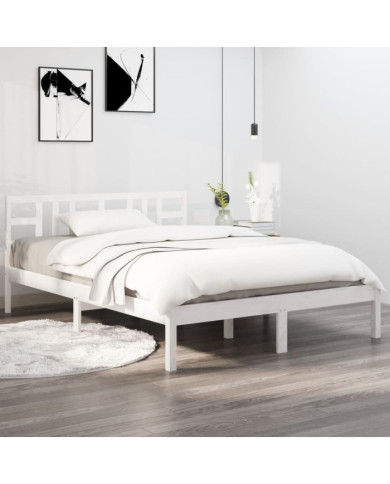 Cadre de lit sans matelas blanc 135x190 cm bois massif | Mobilier & Déco