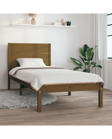 Cadre de lit sans matelas marron miel 100x200cm bois pin massif | Mobilier & Déco