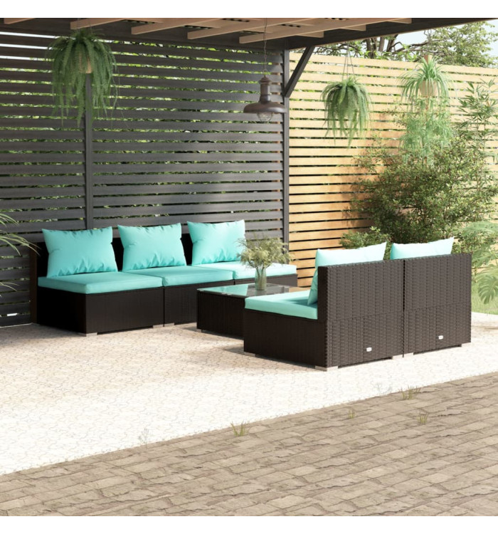 Salon de jardin 6 pcs avec coussins résine tressée noir | Mobilier & Déco