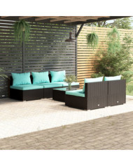 Salon de jardin 6 pcs avec coussins résine tressée noir | Mobilier & Déco