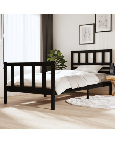 Cadre de lit sans matelas noir bois massif 100x200 cm | Mobilier & Déco