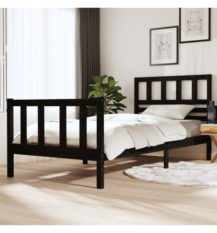 Cadre de lit sans matelas noir bois massif 100x200 cm | Mobilier & Déco