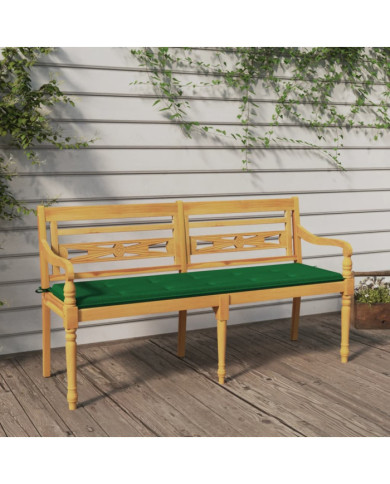 Banc Batavia avec coussin vert 150 cm Bois de teck massif | Mobilier & Déco