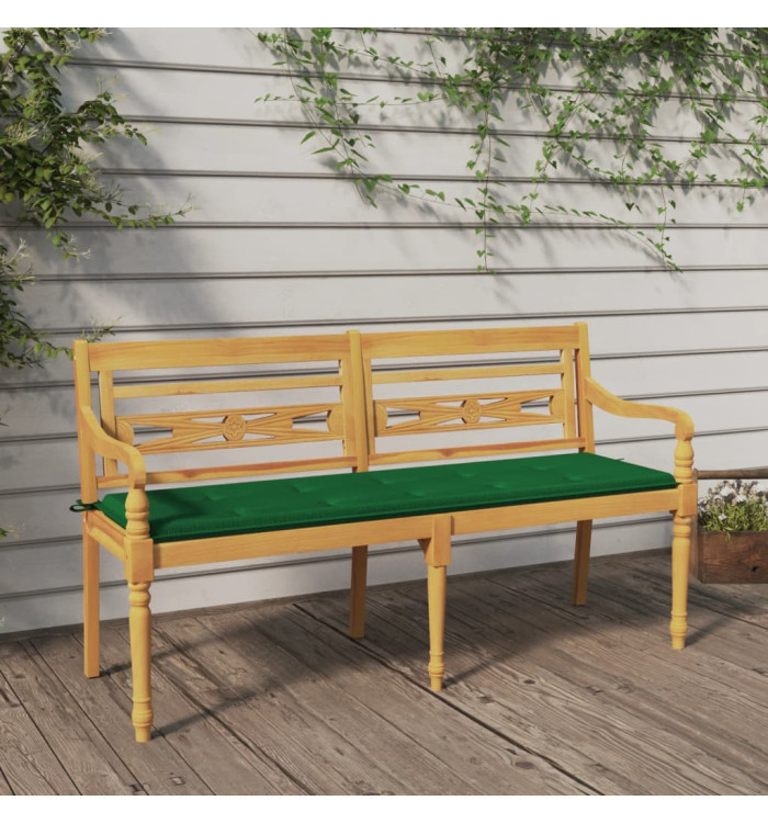 Banc Batavia avec coussin vert 150 cm Bois de teck massif | Mobilier & Déco