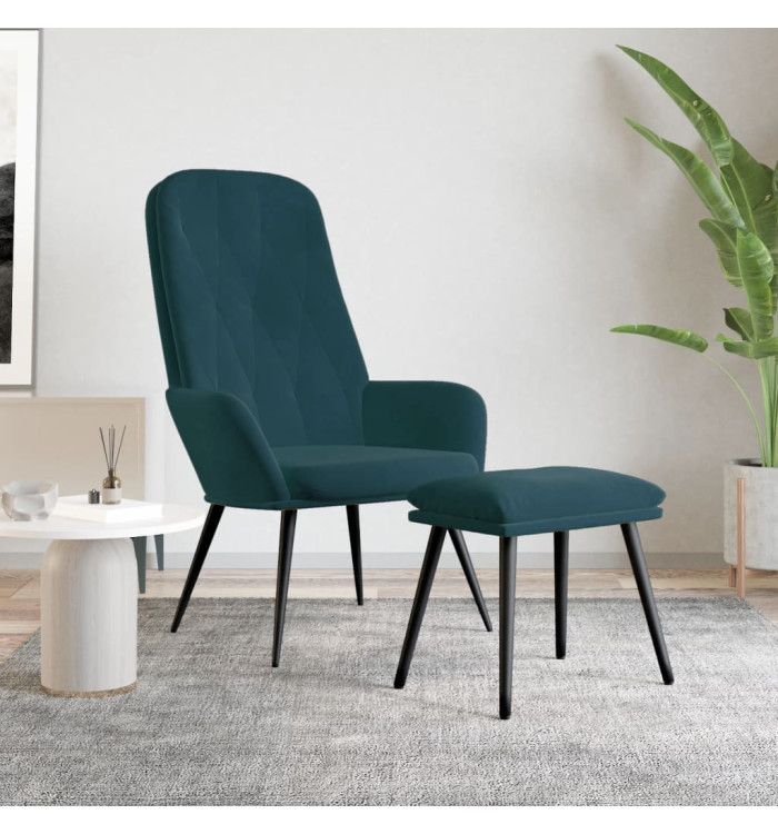 Chaise de relaxation avec repose-pied Bleu Velours | Mobilier & Déco