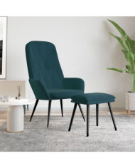 Chaise de relaxation avec repose-pied Bleu Velours | Mobilier & Déco