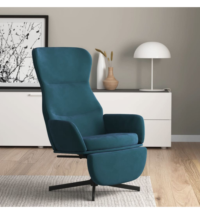 Chaise de relaxation avec repose-pied Bleu Velours | Mobilier & Déco