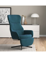 Chaise de relaxation avec repose-pied Bleu Velours | Mobilier & Déco