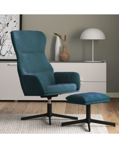 Chaise de relaxation avec tabouret Bleu Velours | Mobilier & Déco