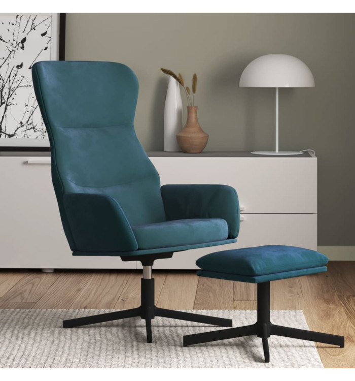 Chaise de relaxation avec tabouret Bleu Velours | Mobilier & Déco