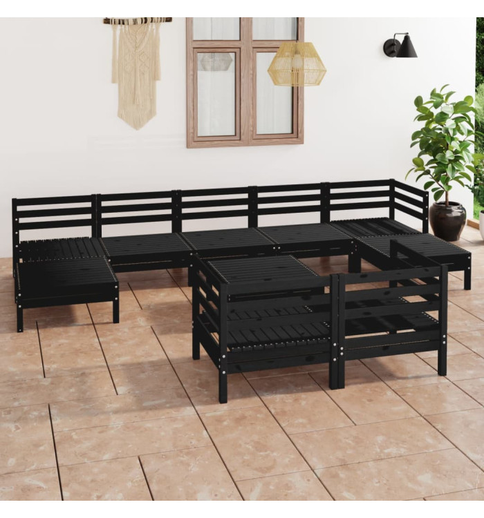 Salon de jardin 10 pcs Noir Bois de pin massif | Mobilier & Déco