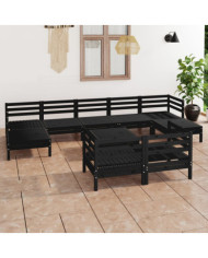 Salon de jardin 10 pcs Noir Bois de pin massif | Mobilier & Déco