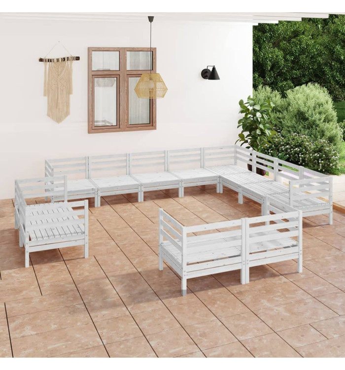 Salon de jardin 12 pcs Bois de pin massif Blanc | Mobilier & Déco