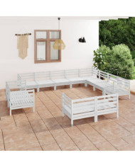 Salon de jardin 12 pcs Bois de pin massif Blanc | Mobilier & Déco