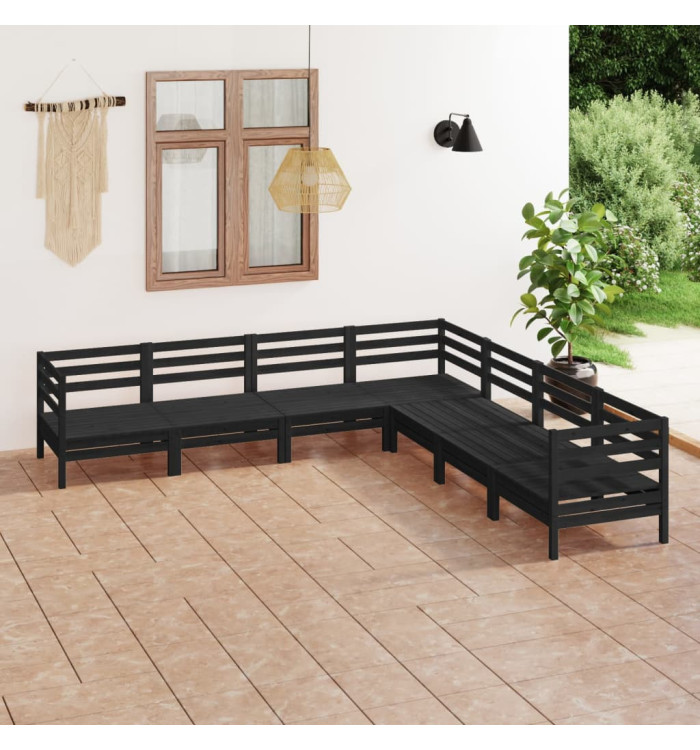 Salon de jardin 7 pcs Bois de pin massif Noir | Mobilier & Déco