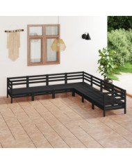 Salon de jardin 7 pcs Bois de pin massif Noir | Mobilier & Déco