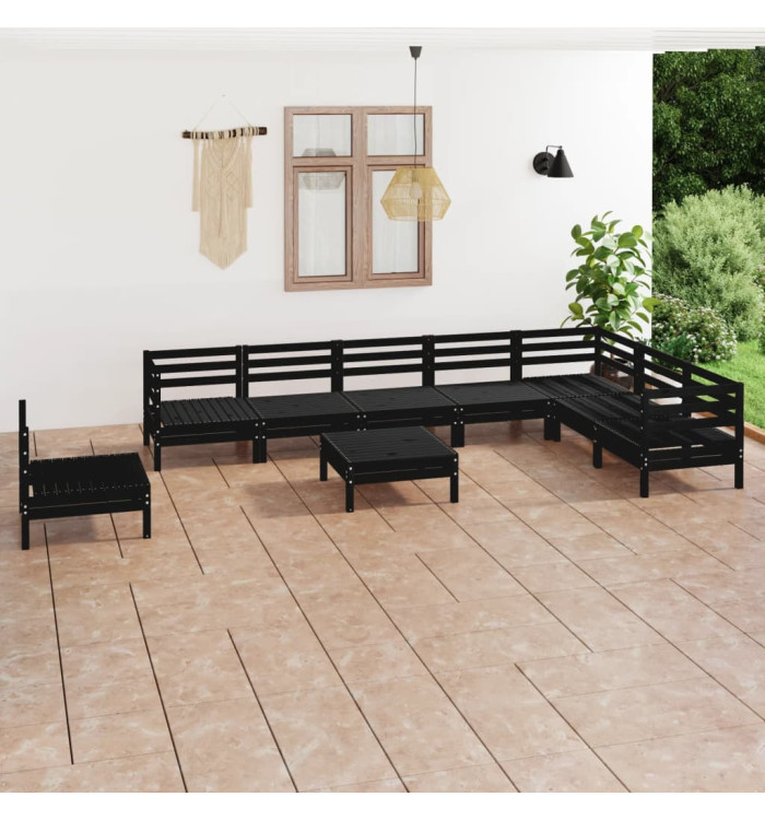 Salon de jardin 9 pcs Bois de pin massif Noir | Mobilier & Déco