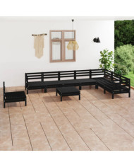 Salon de jardin 9 pcs Bois de pin massif Noir | Mobilier & Déco