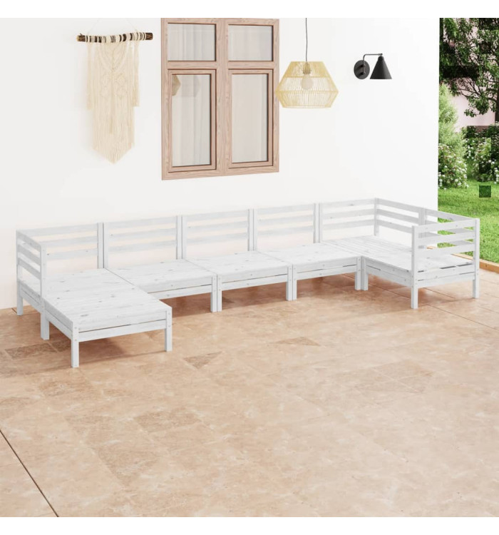 Salon de jardin 7 pcs Bois de pin massif Blanc | Mobilier & Déco