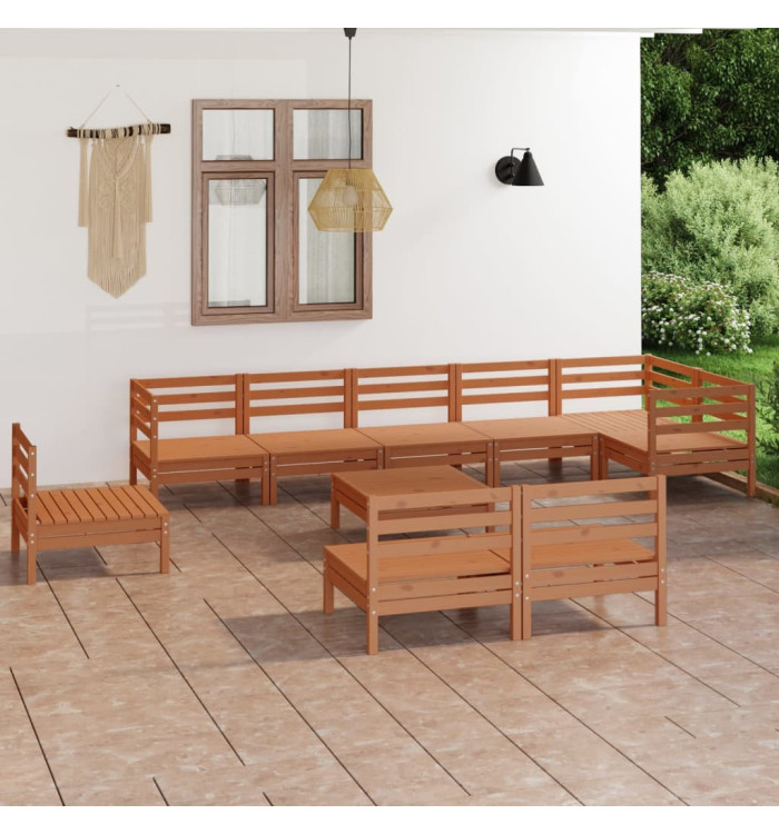 Salon de jardin 10 pcs Bois de pin massif Marron miel | Mobilier & Déco