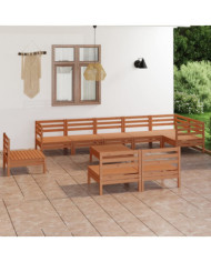 Salon de jardin 10 pcs Bois de pin massif Marron miel | Mobilier & Déco
