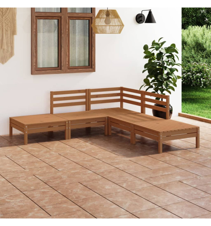 Salon de jardin 5 pcs Bois de pin massif Marron miel | Mobilier & Déco