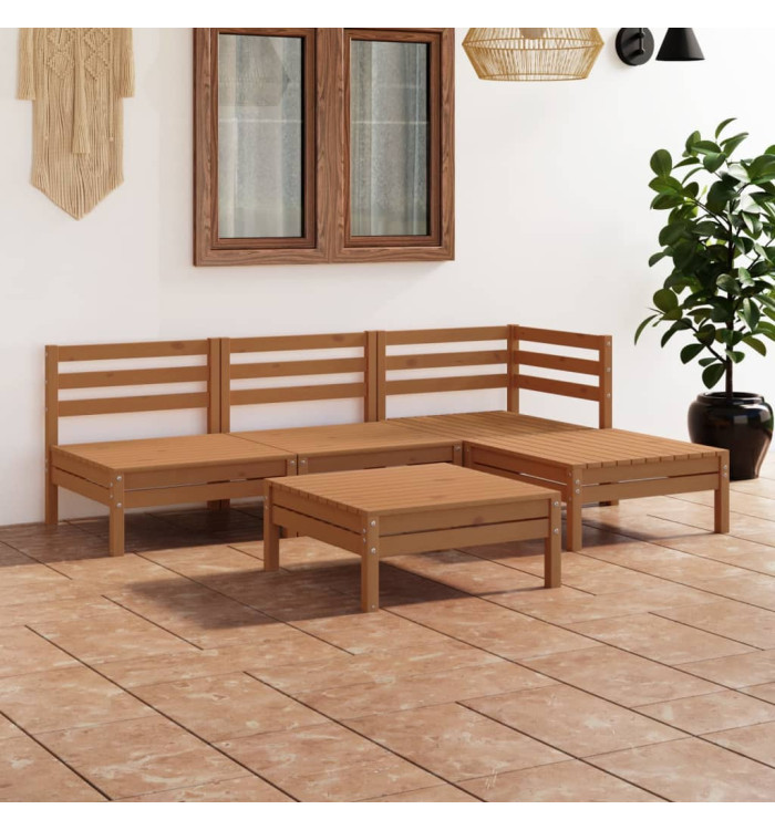 Salon de jardin 5 pcs Bois de pin massif Marron miel | Mobilier & Déco