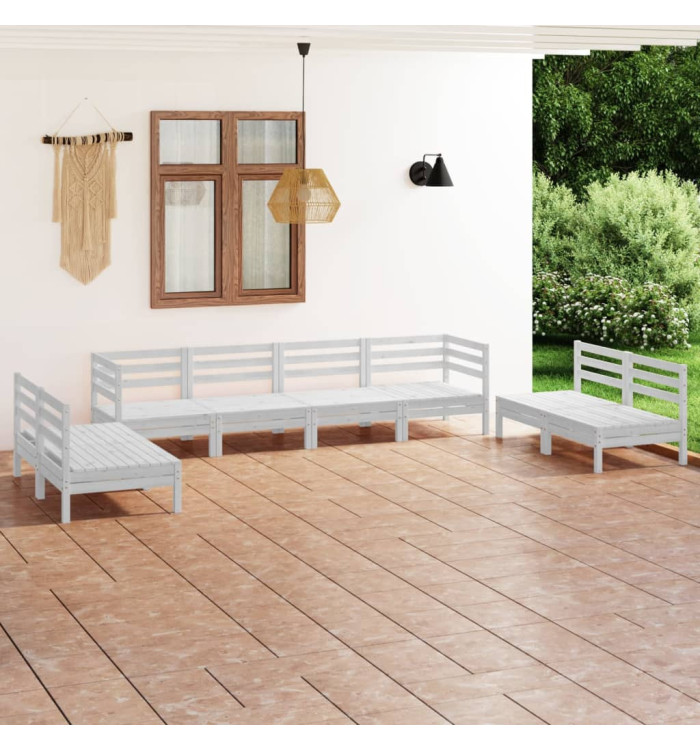 Salon de jardin 8 pcs Blanc Bois de pin massif | Mobilier & Déco