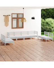 Salon de jardin 8 pcs Blanc Bois de pin massif | Mobilier & Déco