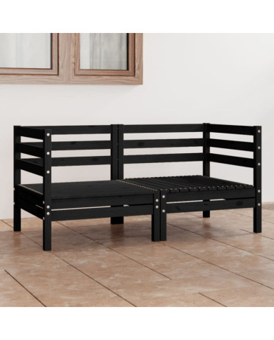 Canapé à 2 places de jardin Noir Bois de pin solide | Mobilier & Déco